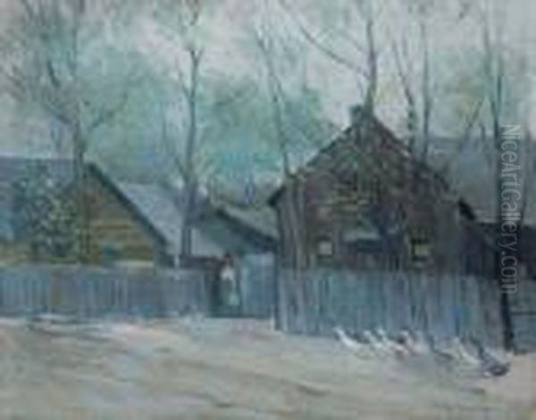 Houses In Winter With Geese - view 1