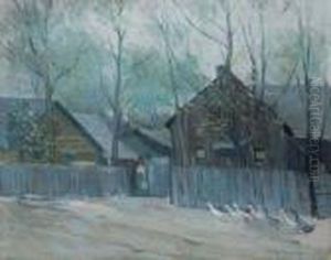 Houses In Winter With Geese