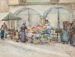 Lugano Farmer""s Market by Frederick Kitson Cowley