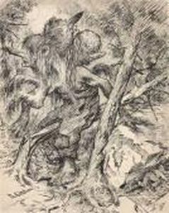 Askeladden Og Trehodet Troll Tusj Pa Papir by Theodor Severin Kittelsen