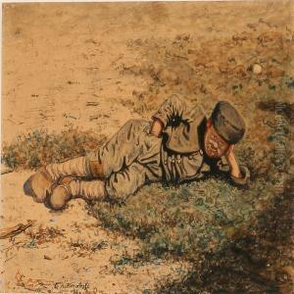 A Young Boyis Resting In The Grass - view 1
