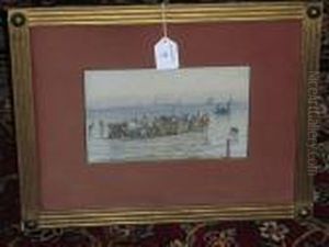 Figures, Horses And Boats On The Beach Of Strandmollen, Denmark by Johann Adolf Kittendorff