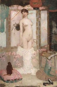 Une jeune femme deshabillant by Louis Chalon
