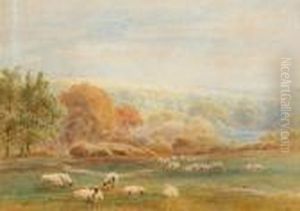Sheep Grazing In A Landscape by Roberto Angelo Kittermaster Marshall