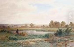 Fishing In A Summer Landscape by Roberto Angelo Kittermaster Marshall