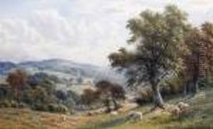 Sheep In A Downland Landscape by Roberto Angelo Kittermaster Marshall