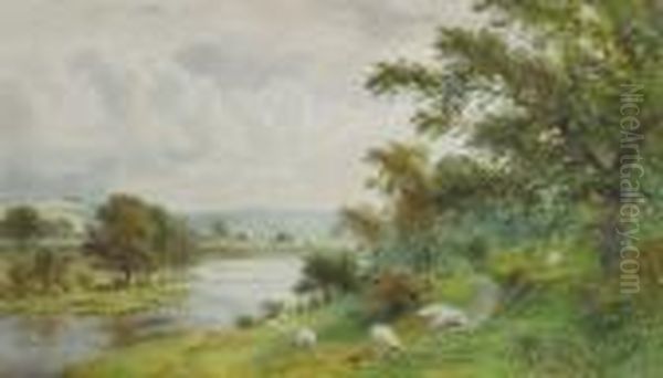 Sheep Grazing By A Stream - view 1