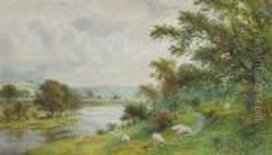 Sheep Grazing By A Stream by Roberto Angelo Kittermaster Marshall