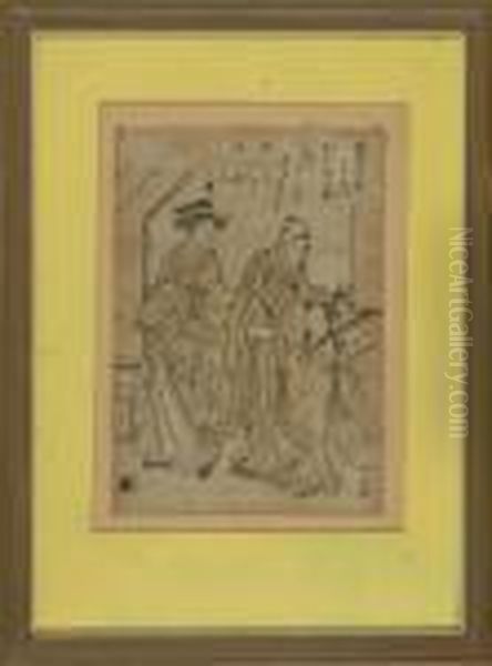 Depicting Three Figures On A Street - view 1