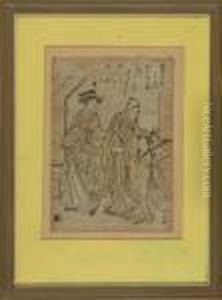 Depicting Three Figures On A Street by Torii Kiyonaga