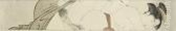 From The Extremely Rare Horizontal 
Hashira-e
 [pillar Print] Series 
Sode No Maki
 [the Sleeve Scroll], A Pregnant Wife And Her Husband, Very Good Impression, Good Colour And Condition - view 1