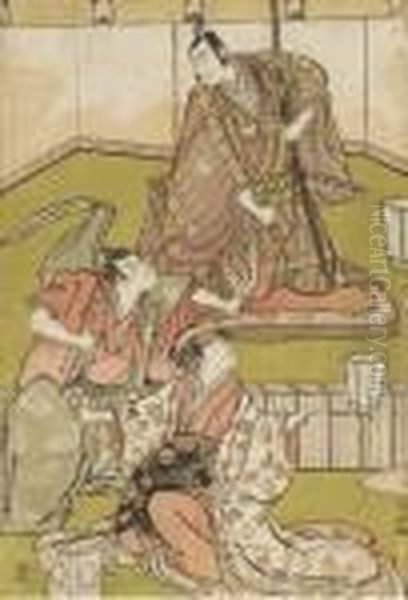 Actors Ichikawa Yaozo And Others In An Interior Scene - view 1