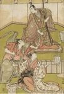 Actors Ichikawa Yaozo And Others In An Interior Scene by Torii Kiyonaga
