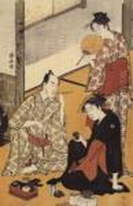 Matsumoto Koshiro Iv En Compagnie De Deux Femmes