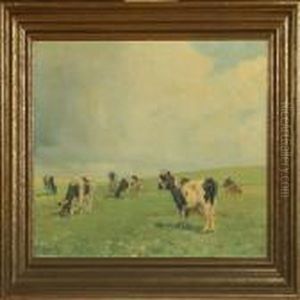 Grazing Cows In The Field by Harald Kjaer