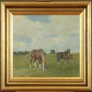 Horses At The Field A Summerday by Harald Kjaer