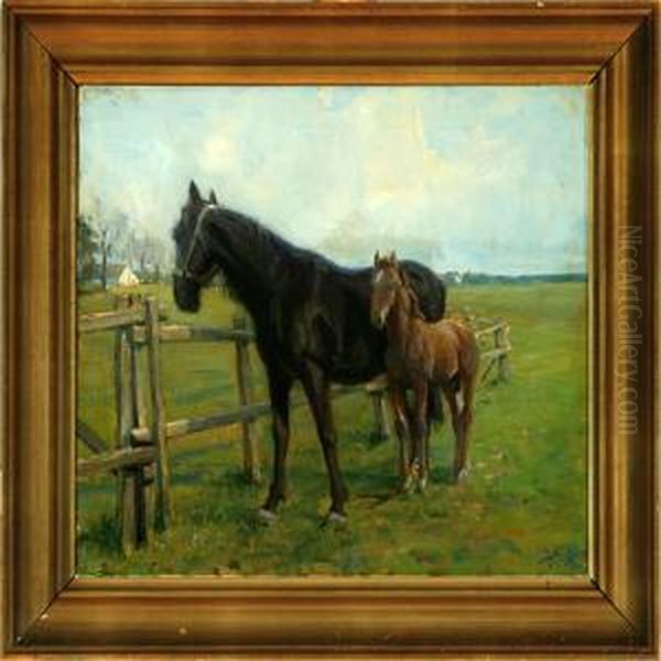 Old Trotter With A Foal.
Skjoldgaarden Farm. Signed H. K. Plus Signed And Dated On The Stretcher
Harald Kjaer 1924 - view 1