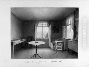 Interior of the artist's room at Lake Constance, with the lake seen through a window