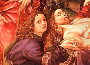 The Lamentation of Christ, detail of the head of Christ and St. John the Baptist (detail) by Raphaello del Garbo Capponi
