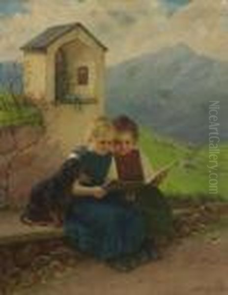Zwei Lesende Madchen Mit Dackel
Bei Einem Bildstock - view 1