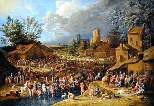 Soldiers looting a village