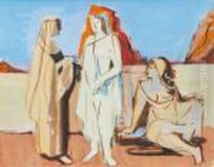 Drei Frauen In Sudlicher Landschaft by Cesar Klein