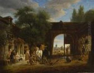 Abend Auf Dem Bauernhof. by Johan Adam Klein
