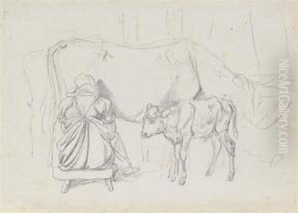 A Woman Milking A Cow - view 1
