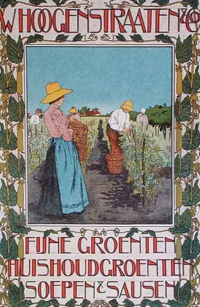 Harvesting peas, poster advertising 'Whoogenstraaten & Co., purveyors of fine vegetable, soups and sauces' c.1898-90 - view 1