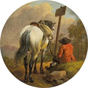Rastender Reiter Mitseinem Gesatteltem Schimmel by Johann Adam Klein