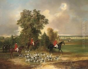 A Hunt In The Grounds Of The 
Chateau Of Lysa Nad Labem, Bohemiawith Prince Louis Rohan 
Guemmenee-rochefort (b. 1833) At The Headof The Hounds by Johann Adam Klein