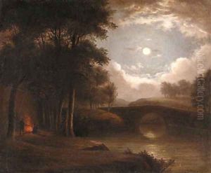 Moonlight Landscape with Campfire