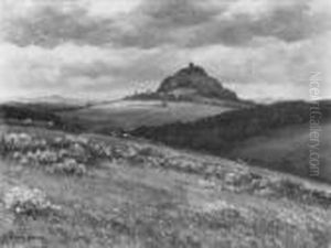 Eifellandschaft Mit Der Nurburg 
Zur Zeit Der Ginsterblute. Signiert Unten Links: M. Klein-diepold. Ol 
Auf Leinwand. H 60; B 80 Cm.