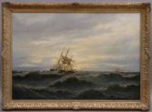 Ship In Stormy Seas by Oskar Conrad Kleineh