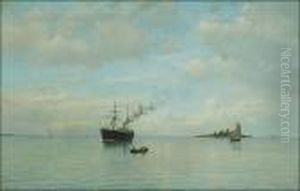 Steamer On A Calm Sea by Oskar Conrad Kleineh