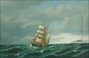 Sailing Ship On Rough Seas by Oskar Conrad Kleineh