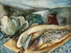 Stillleben Mit Fischen Und Kohl by Paul Kleinschmidt