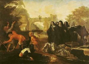 The Abbess of Etival Returning to Le Mans with Four Nuns, from Roman Comique' by Jean de Coulom