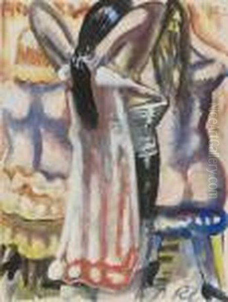 Three Circus Women, Three Women Putting On Make-up - view 1