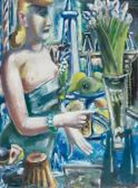 Lady At The Bar With Fruit And Flowers - view 1