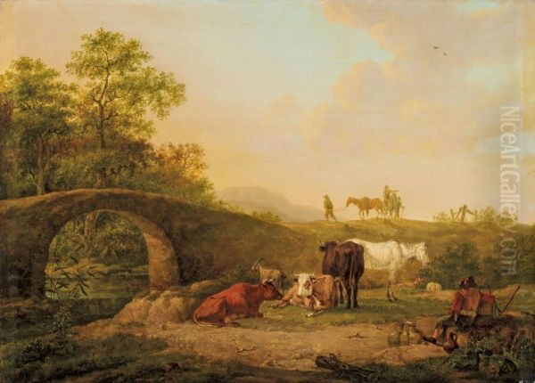Landschaft Mit Hirten Undherde An Einer Brucke - view 1