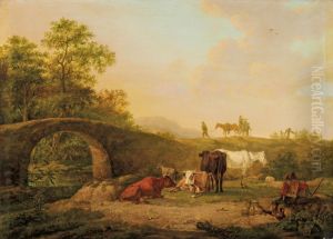 Landschaft Mit Hirten Undherde An Einer Brucke by Johann Christian Klengel