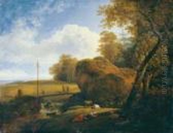 Bewaldete Landschaft Mit
Schlafender Hirtin.
Signiert Unten Rechts: Klengel F.
Ol Auf Holz. H - view 1