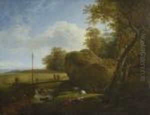 Ruhende Hirtin Mit Ziegen Und
Schaf Am Waldbach. by Johann Christian Klengel