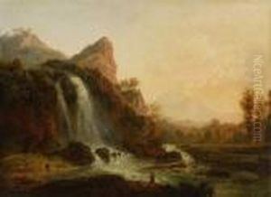 Gebirgslandschaft Mit Grosem
 Wasserfall Bei Abendlicht.