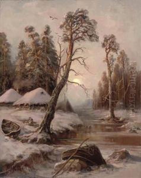 Winter Landscape With Lake - view 1