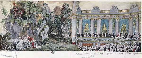 Jeanne Antoinette Poisson (1721-64), Marquise de Pompadour and the Vicomte de Rohan acting in the opera 'Acis et Galatee' in the Theatre des Petits Cabinets at Versailles, February 10th, 1749 - view 1