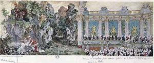 Jeanne Antoinette Poisson (1721-64), Marquise de Pompadour and the Vicomte de Rohan acting in the opera 'Acis et Galatee' in the Theatre des Petits Cabinets at Versailles, February 10th, 1749 by Cochin, Charles Nicolas II