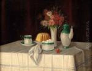 Stillleben Mit Blumen Und Kaffeegeschirr by Hermann Klingsbogel