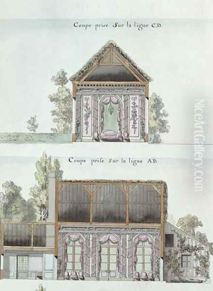 Cross-sections of the dining room of the Chateau de Chantilly, f.16 from the 'Atlas du Comte du Nord', 1784 - view 1
